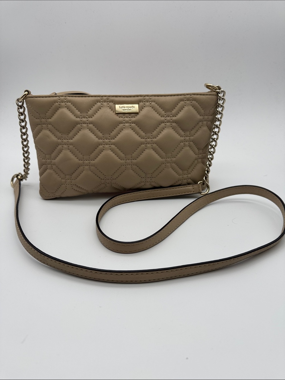 Kate Spade New York Beige Quilted Spade Shoulder Bag Crossbody